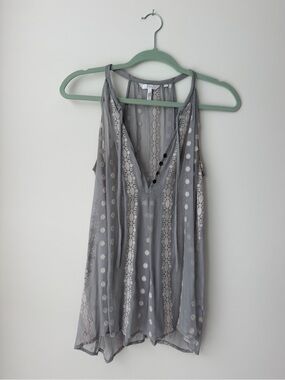 100% Silk Zoa New York Gray Embroidered Tank
